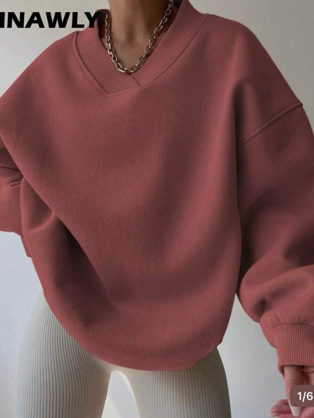 Oversized V‑Neck Sweatshirt in Dusty Rose
